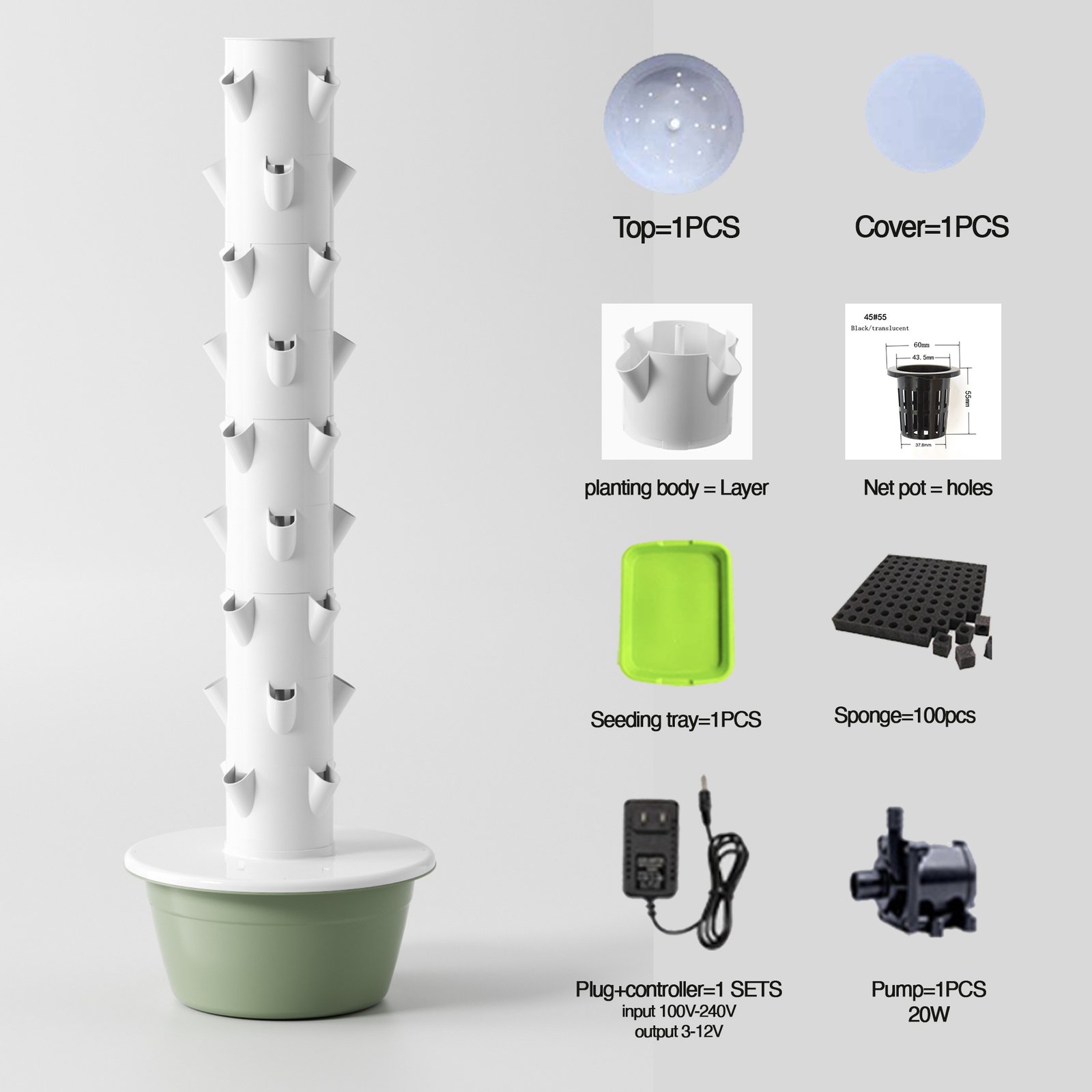 Hydroponic tower assembly detail