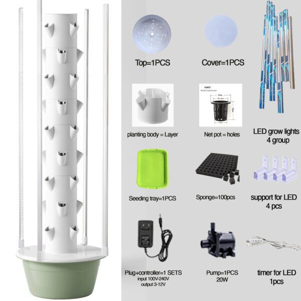 Hydroponic Tower with LED Grow Light System (5–11 Layers)